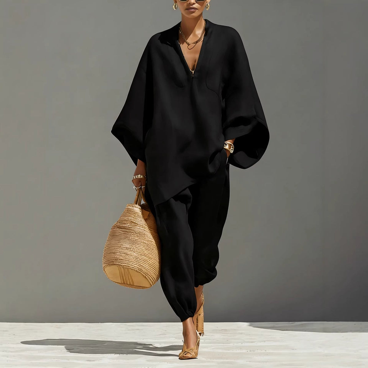 Emilie's Boutique β’ V-neck batwing-sleeve top and trousers set