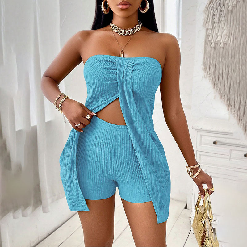 Emilie's Boutique β’ Pleated-texture strapless top and shorts set