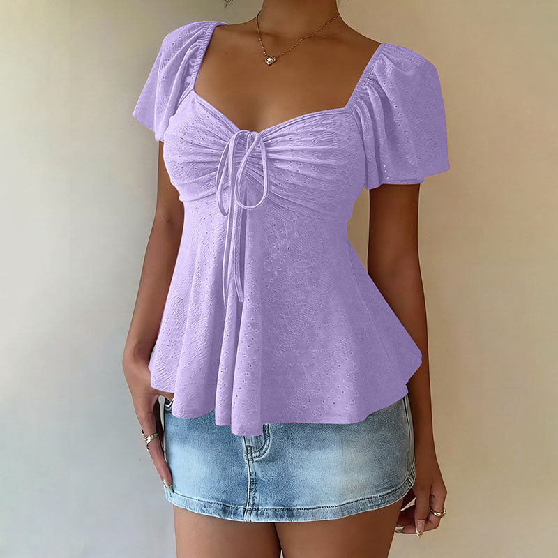 Emilie's Boutique β’ V-neck cut-out embroidered peplum top