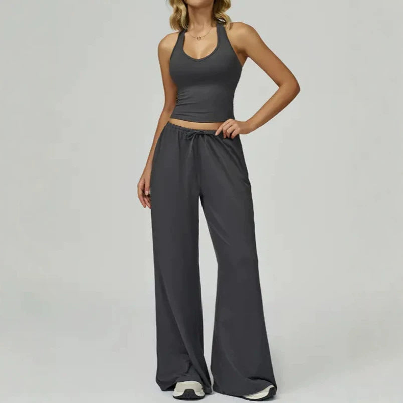Emilie's Boutique β’ Sporty halter neck top and drawstring pants two-piece set
