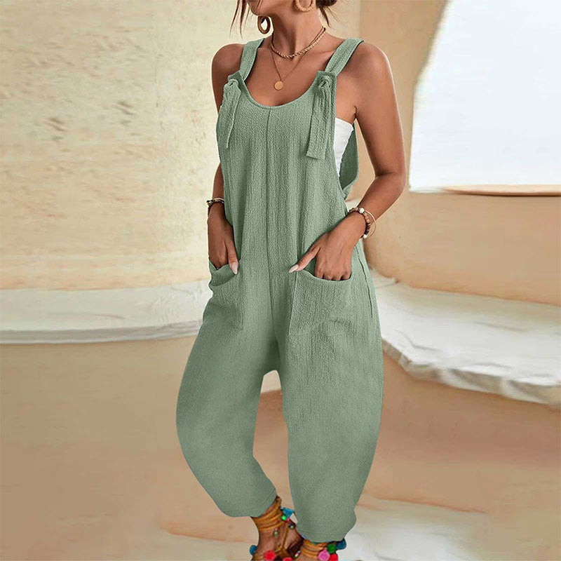 Emilie's Boutique ™ Lace-up loose sleeveless overalls