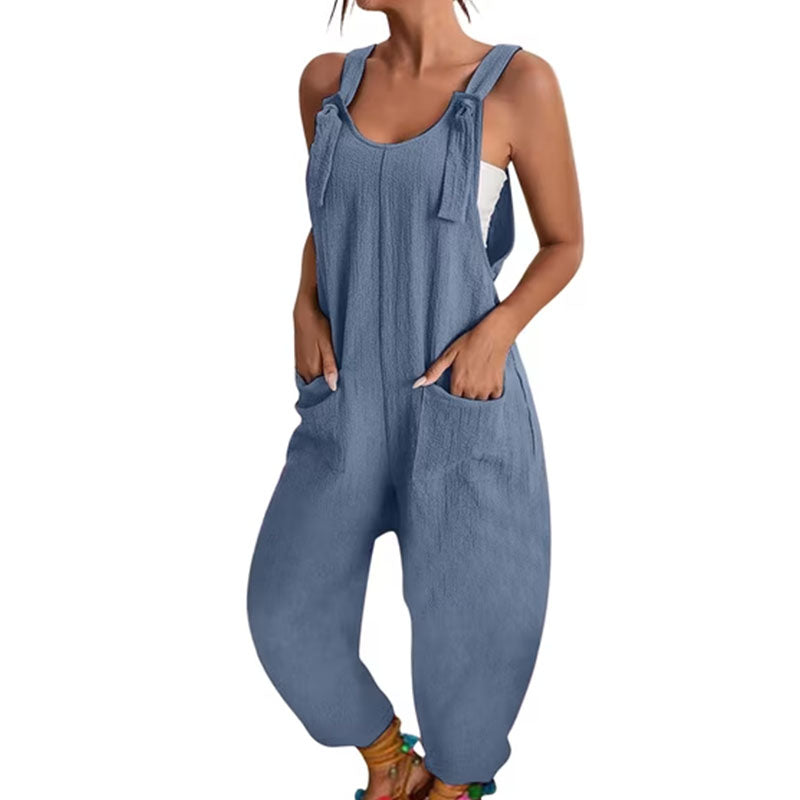 Emilie's Boutique ™ Lace-up loose sleeveless overalls