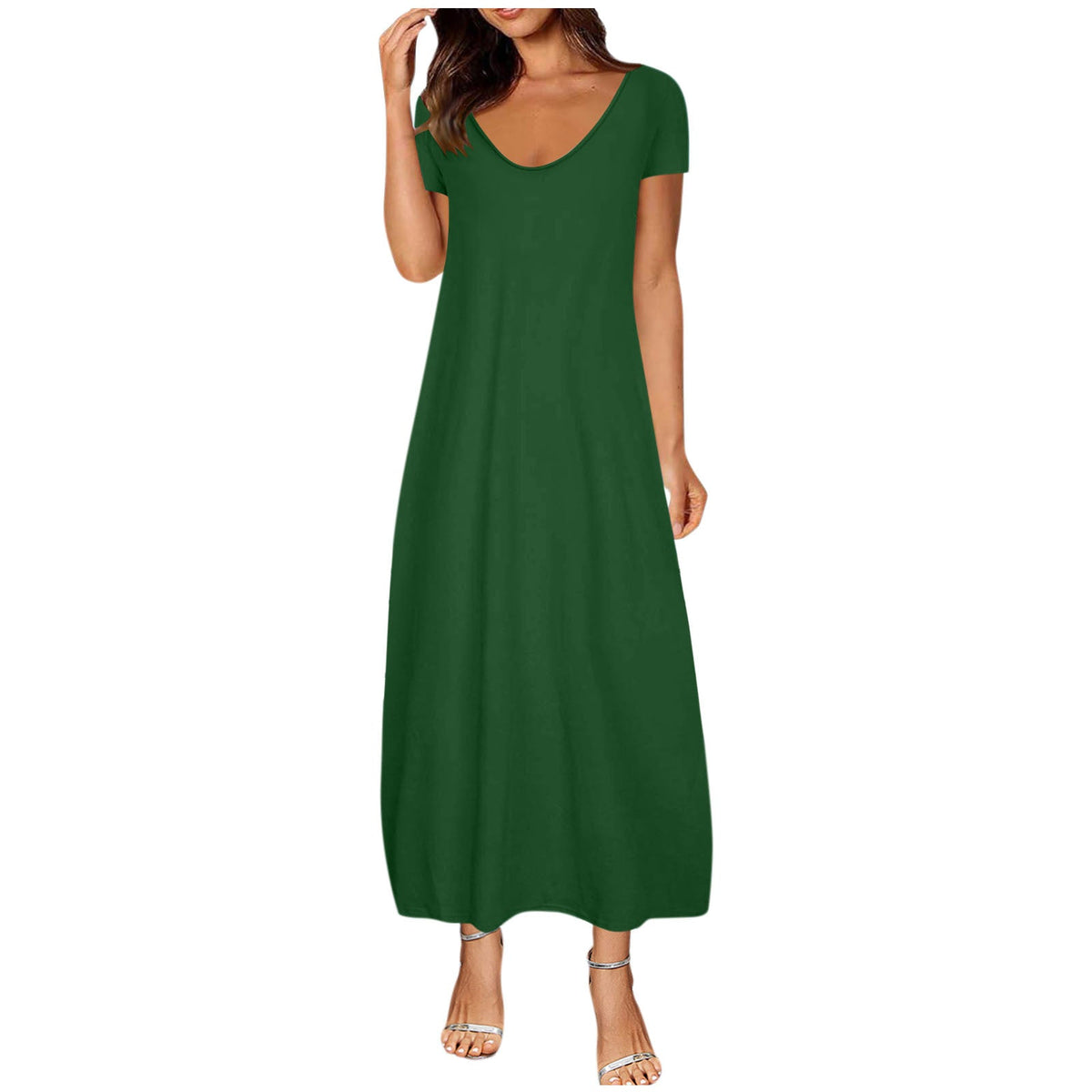 Emilie's Boutique ™ V-neck short-sleeved loose casual long dress