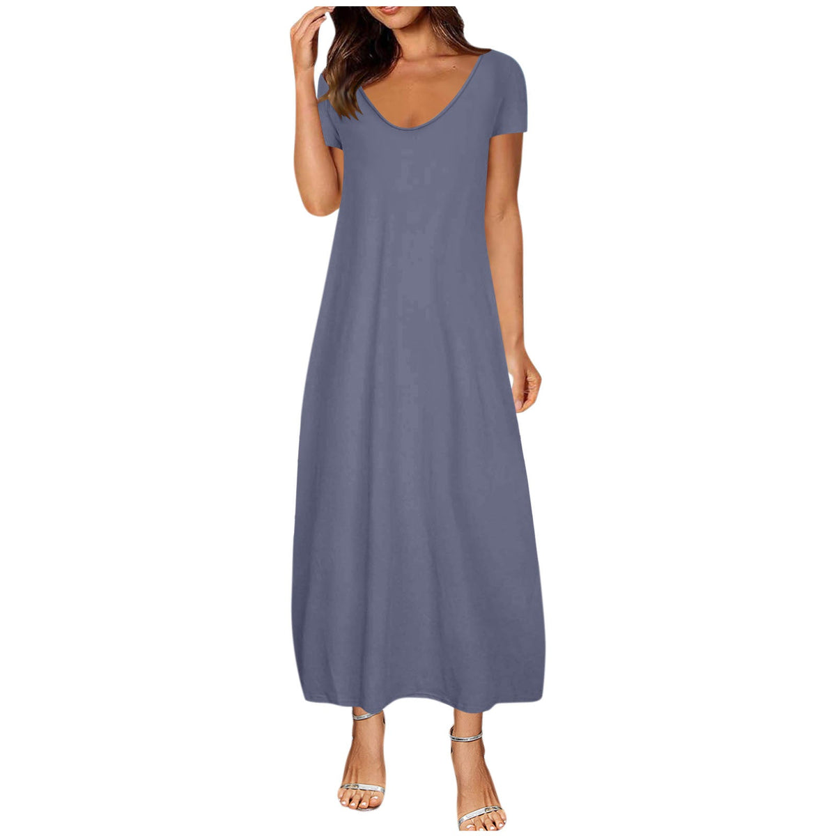 Emilie's Boutique ™ V-neck short-sleeved loose casual long dress