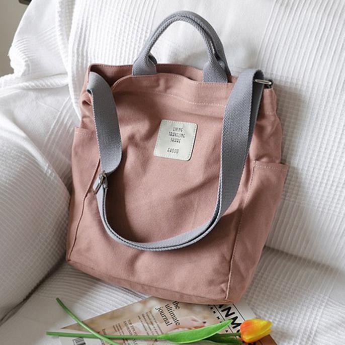 Emilie's Boutique ™ Vintage Upcycle Casual Patchwork Large Canvas Shoulder pink Bag