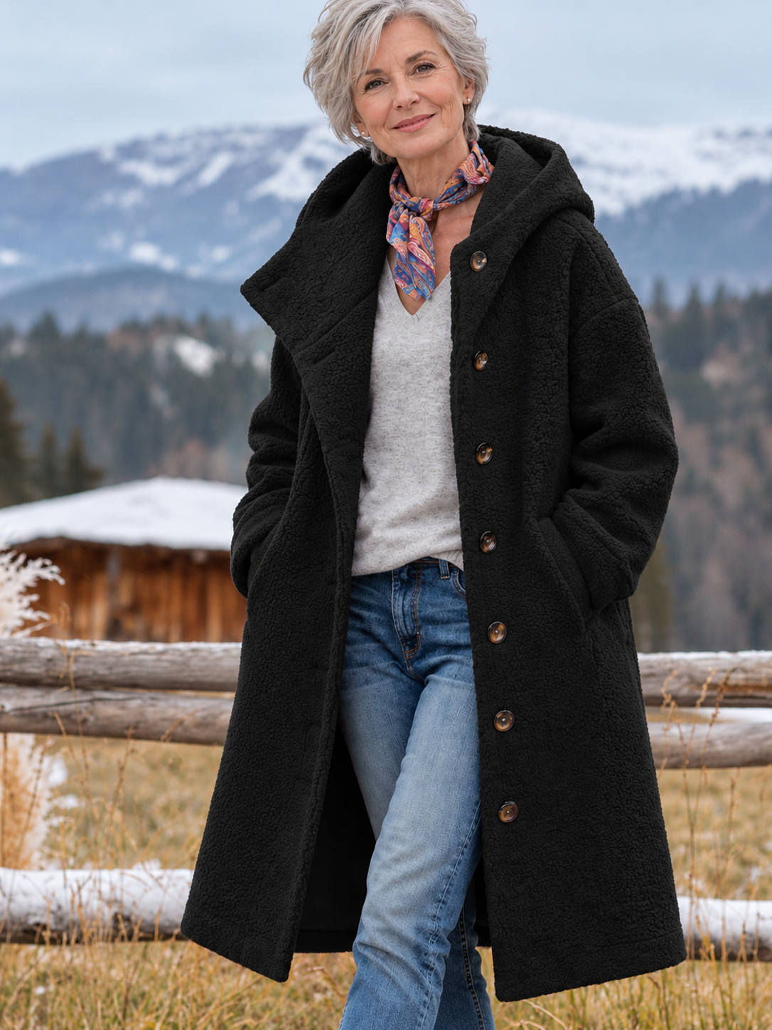 Emilie's Boutique ™ Longline Hooded Button-Front Coat