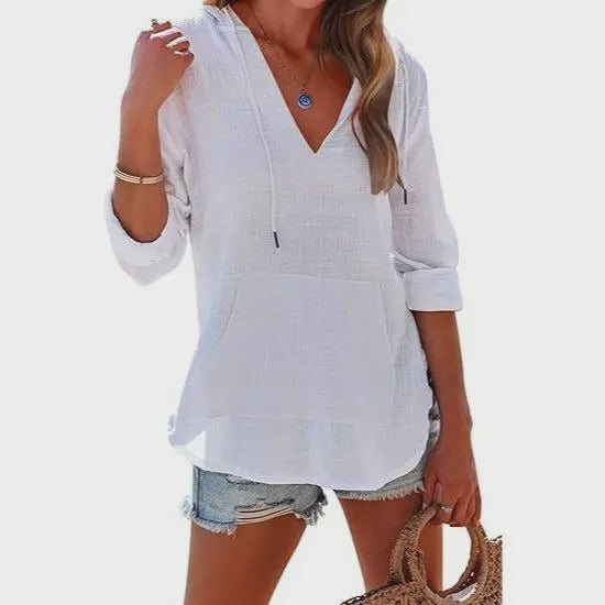 Emilie's Boutique ™ Beach Long-Sleeve V-Neck Hooded Shirt