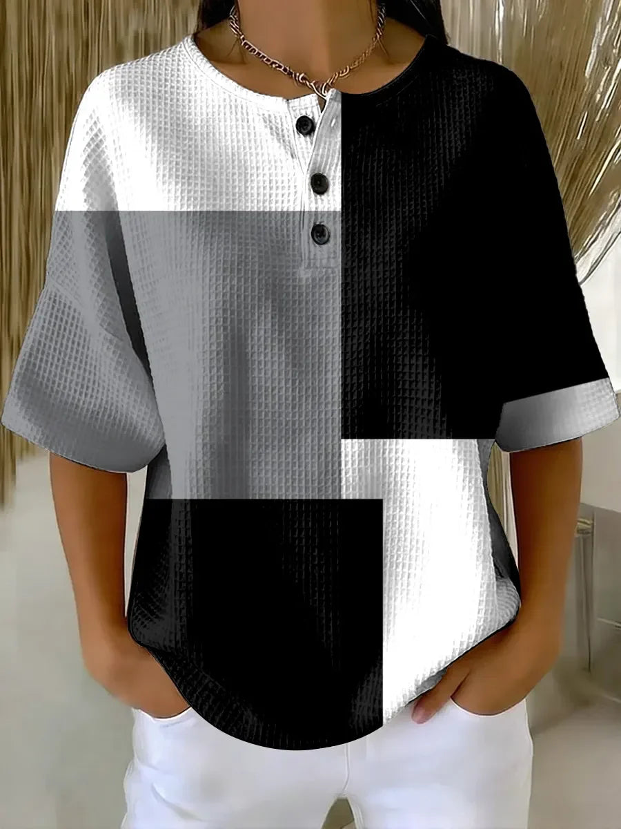 Emilie's Boutique ™ Geometric Pattern Art Print Casual Waffle Cotton Shirt