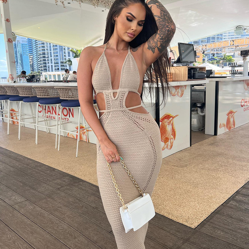 Emilie's Boutique ™ Halter Neck Cutout Knit Bodycon Mini Dress