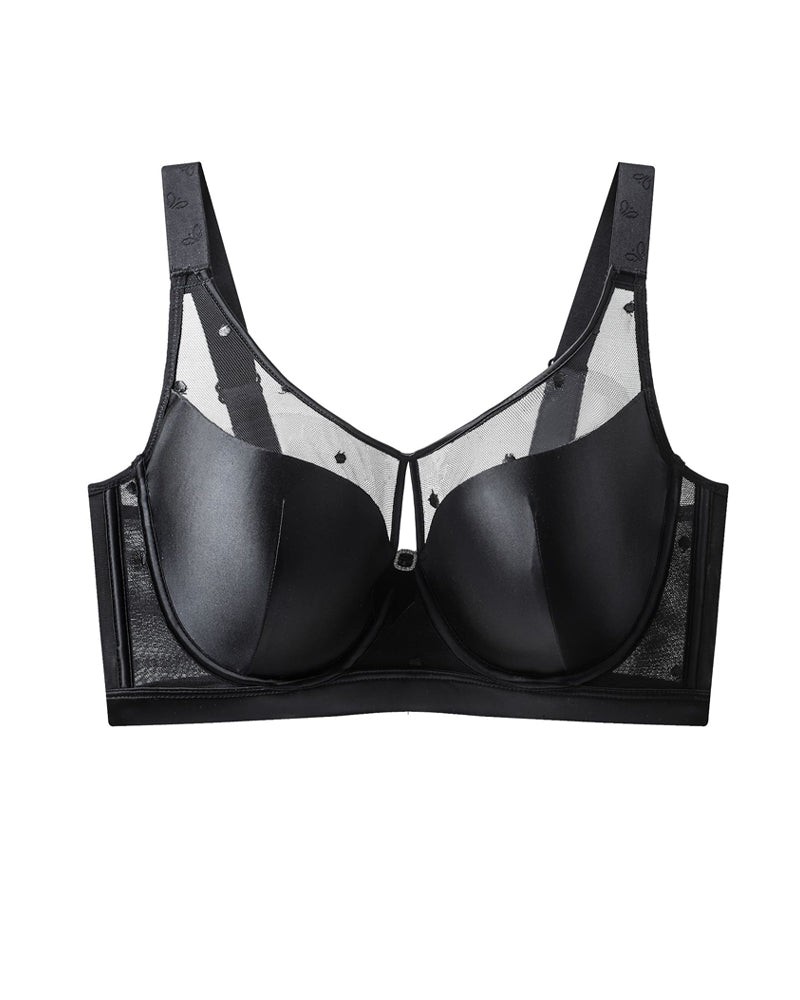 Emilie's Boutique ™ Satin Mesh See-through Patchwork Underwire Plus Size Push-up Bra
