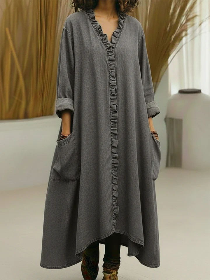 Emilie's Boutique ™ Lace-trimmed V-neck Denim Dress