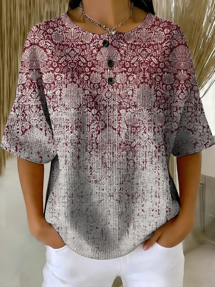 Emilie's Boutique ™ Vintage Floral Pattern Art Print Casual Waffle Cotton Shirt
