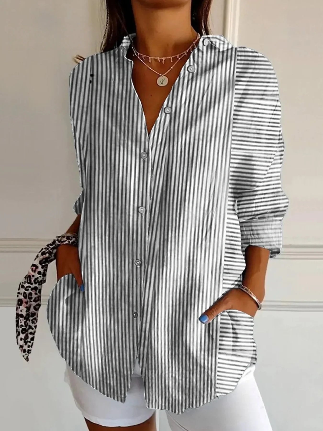 Emilie's Boutique ™ Retro Minimalist Abstract Art Print Casual Cotton Shirt