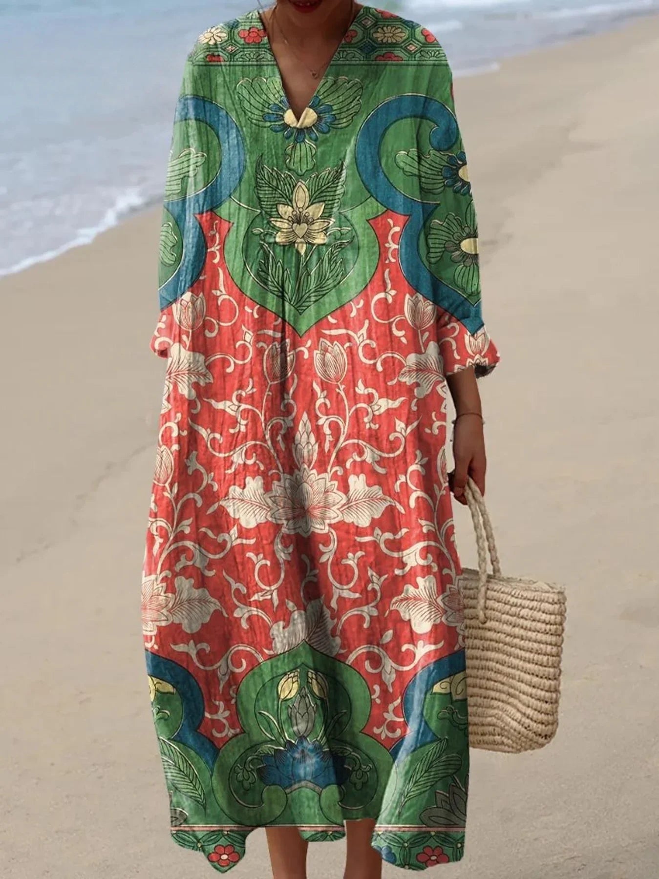 Emilie's Boutique ™ Vintage Lovely Floral Art Print Cotton Linen Dress