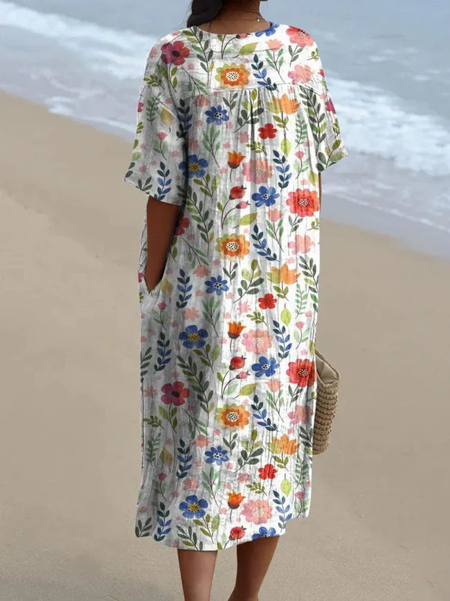 Emilie's Boutique ™ Vintage Floral Art Print Casual Flowy Dress