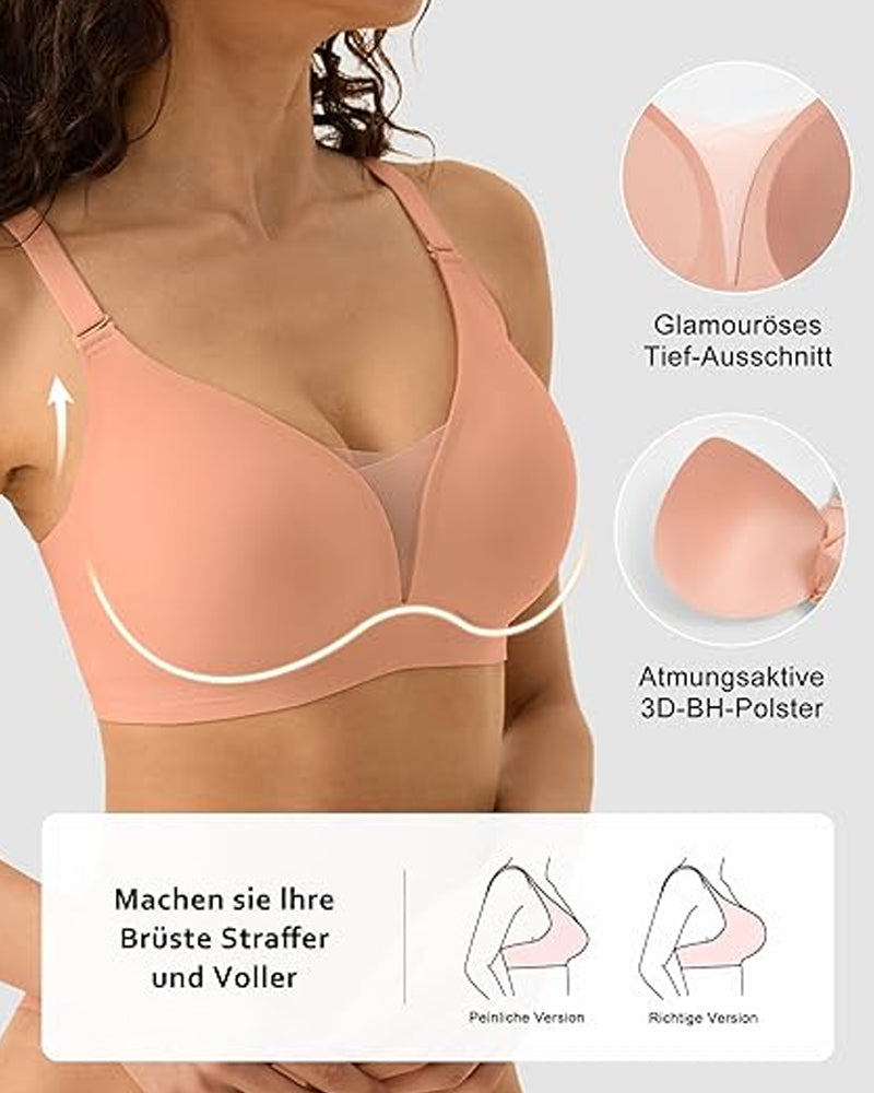 Emilie's Boutique ™ V-neck Comfortable Breathable Seamless Wire-free Push-up Mesh Bra