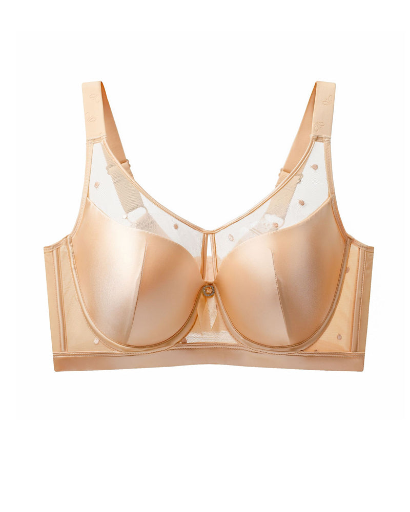 Emilie's Boutique ™ Satin Mesh See-through Patchwork Underwire Plus Size Push-up Bra