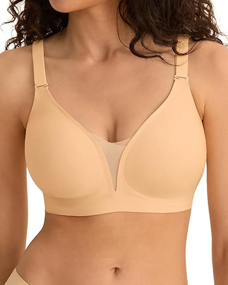 Emilie's Boutique ™ V-neck Comfortable Breathable Seamless Wire-free Push-up Mesh Bra