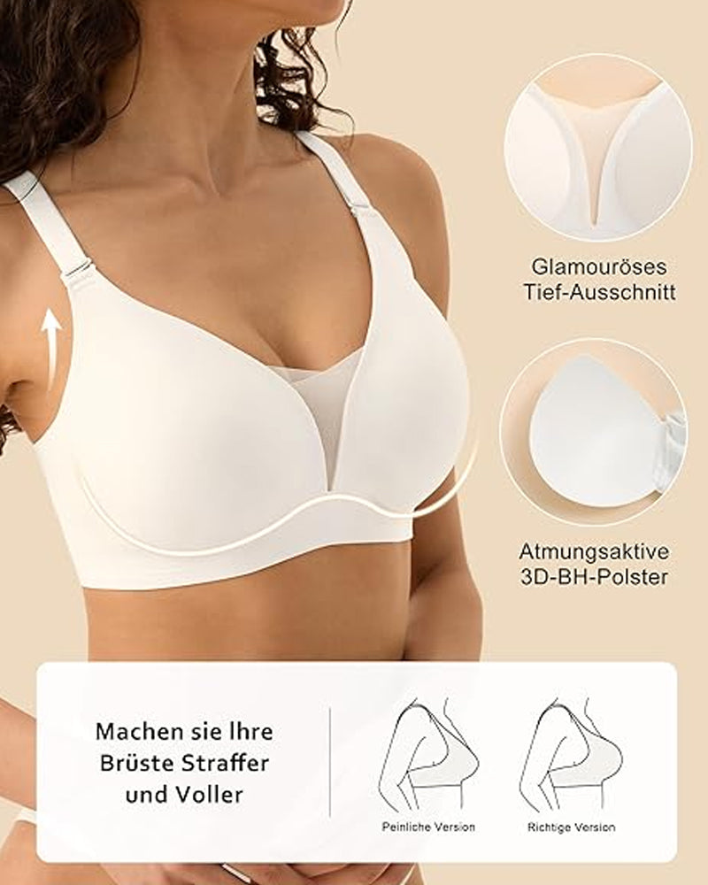 Emilie's Boutique ™ V-neck Comfortable Breathable Seamless Wire-free Push-up Mesh Bra