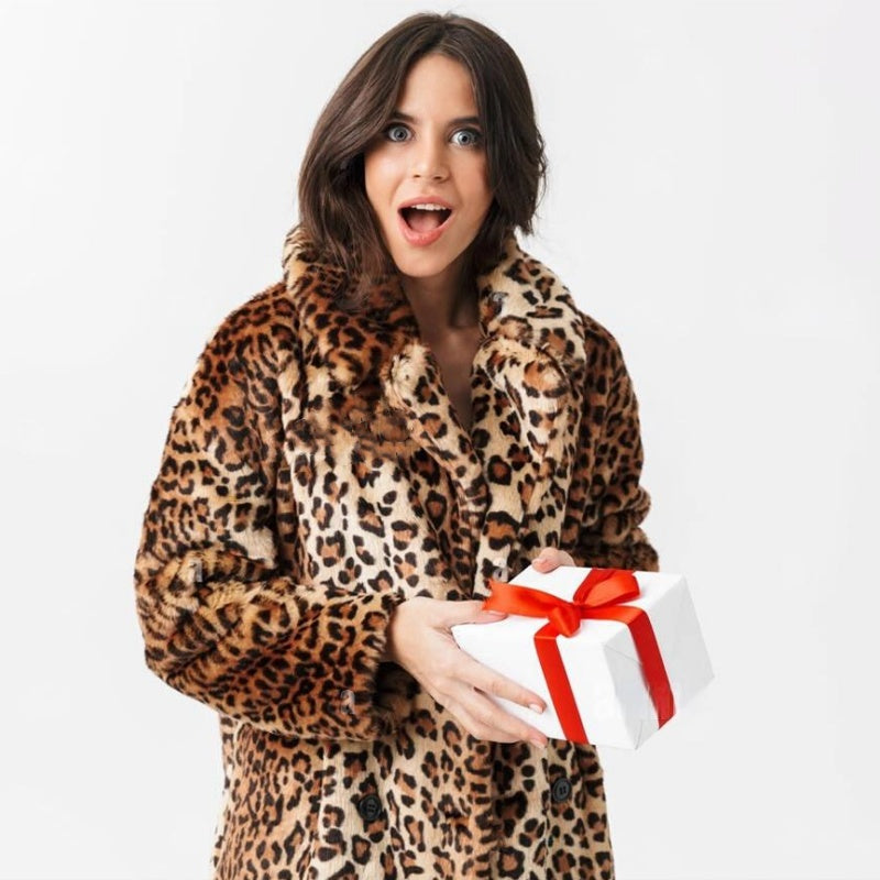 Emilie's Boutique ™ Leopard Print Warm Faux Fur Mid-Length Coat