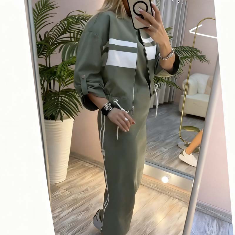 Women's Stand Collar Jacket & Dress Set