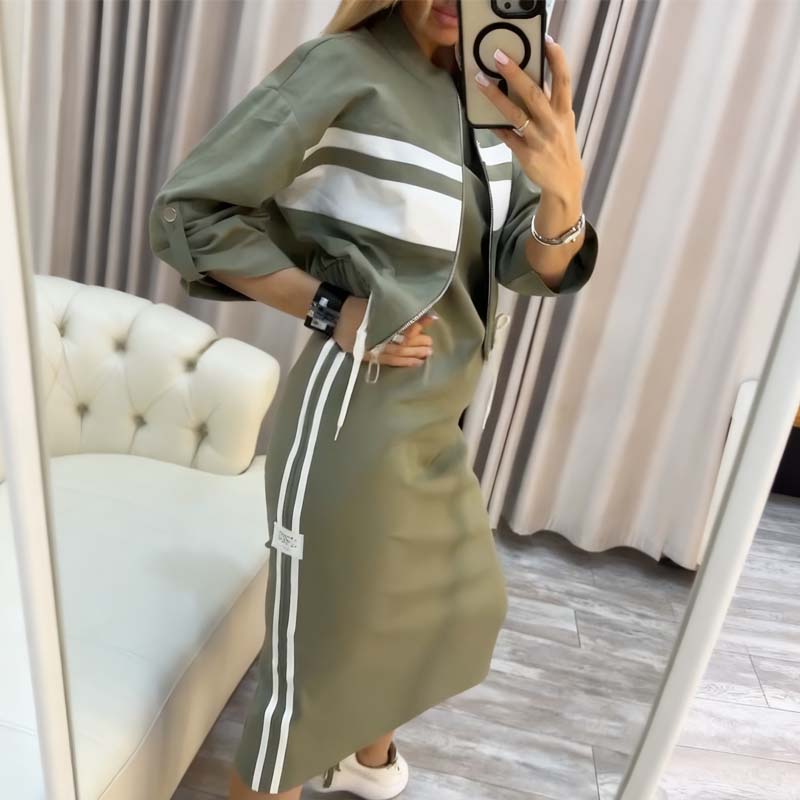 Women's Stand Collar Jacket & Dress Set