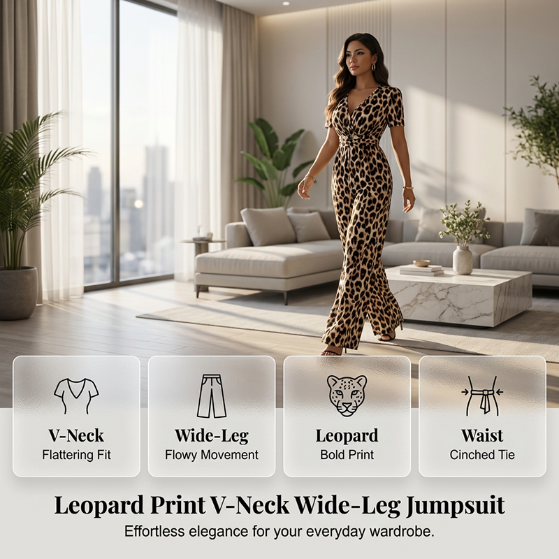 ⏳Time-Limited Special⏰Leopard Print V-Neck Wide-Leg Jumpsuit