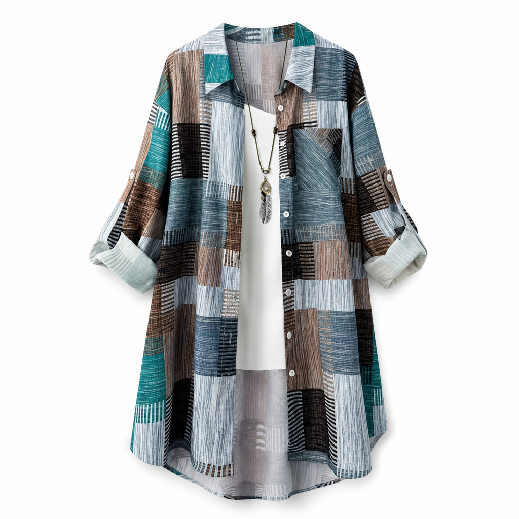 Emilie's Boutique ™ Casual Loose Fit Plaid Long Sleeve Shirt Plus Size