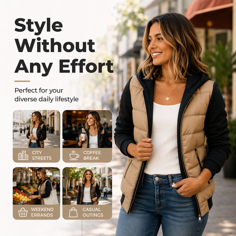 ✨ Women's hooded quilted jacket with color blocks
