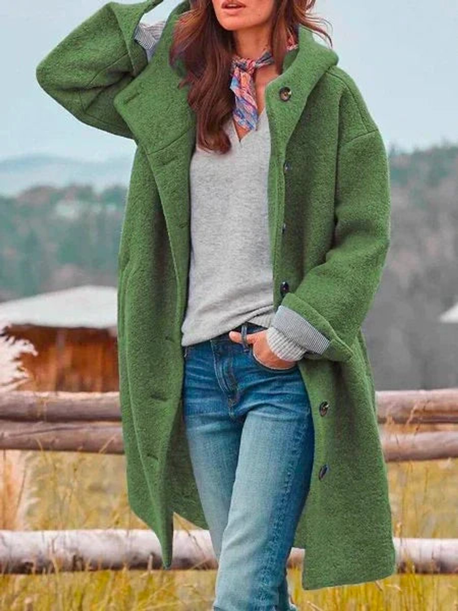 Emilie's Boutique ™ Longline Hooded Button-Front Coat