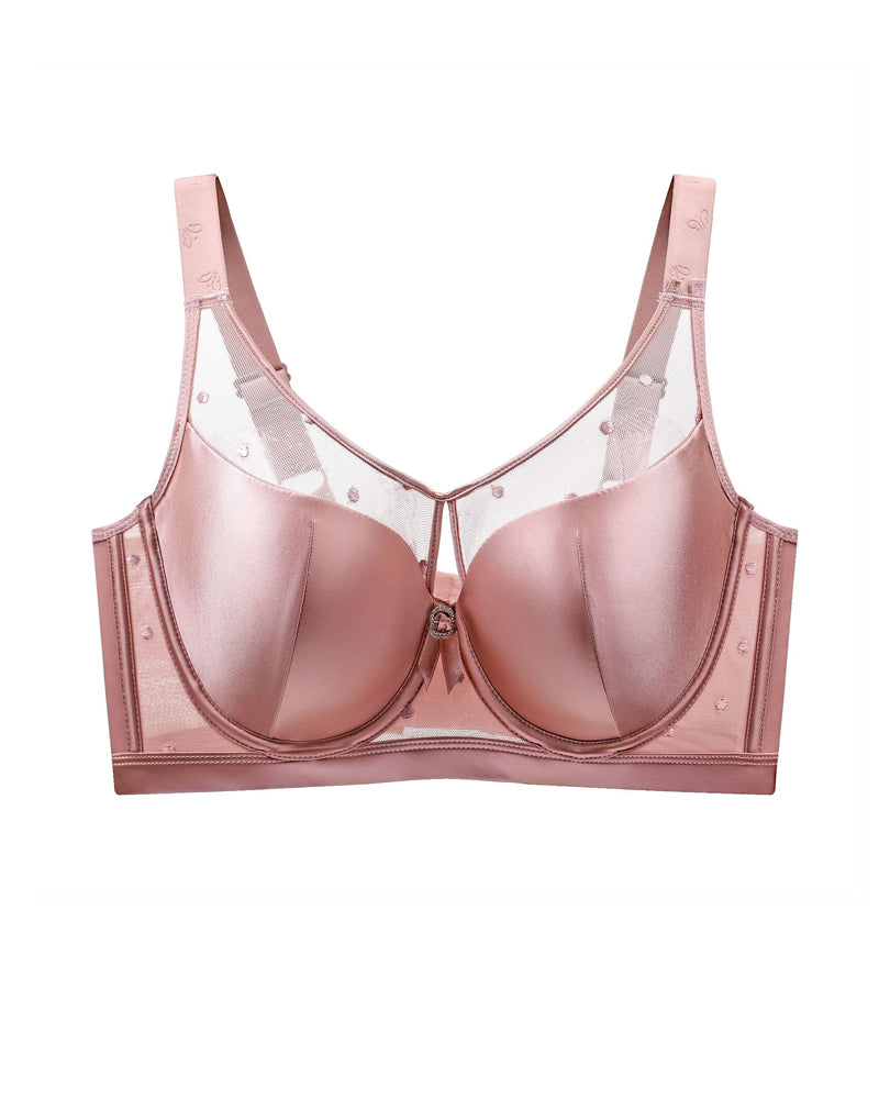 Emilie's Boutique ™ Satin Mesh See-through Patchwork Underwire Plus Size Push-up Bra