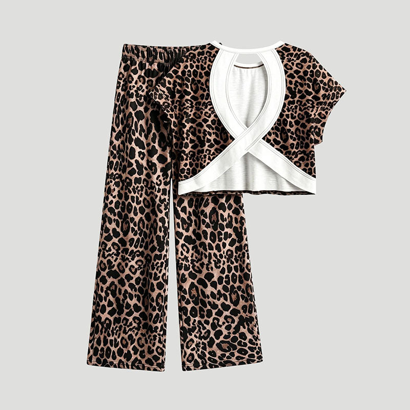 Emilie's Boutique ™  Leopard-print short-sleeved cutout top and trousers