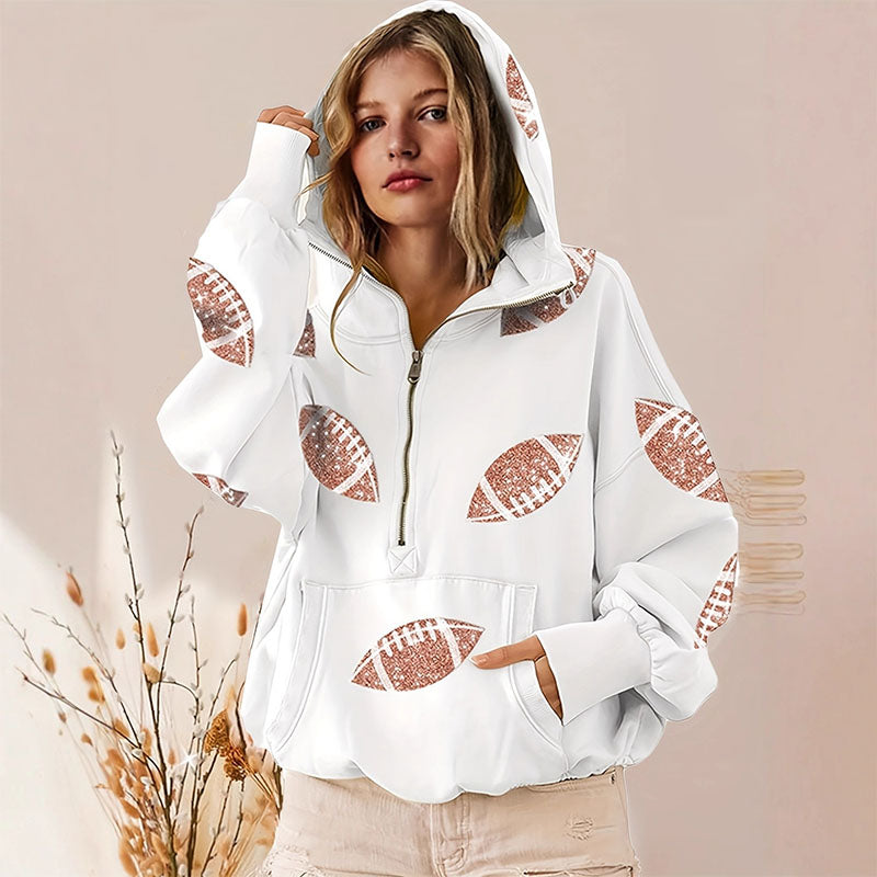 Emilie's Boutique ™ Printed half-zip loose hoodie