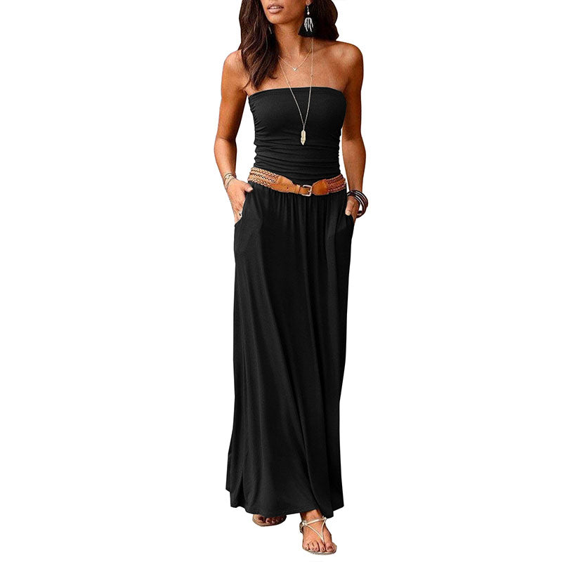 Emilie's Boutique ™  Pleated off-shoulder sleeveless dress