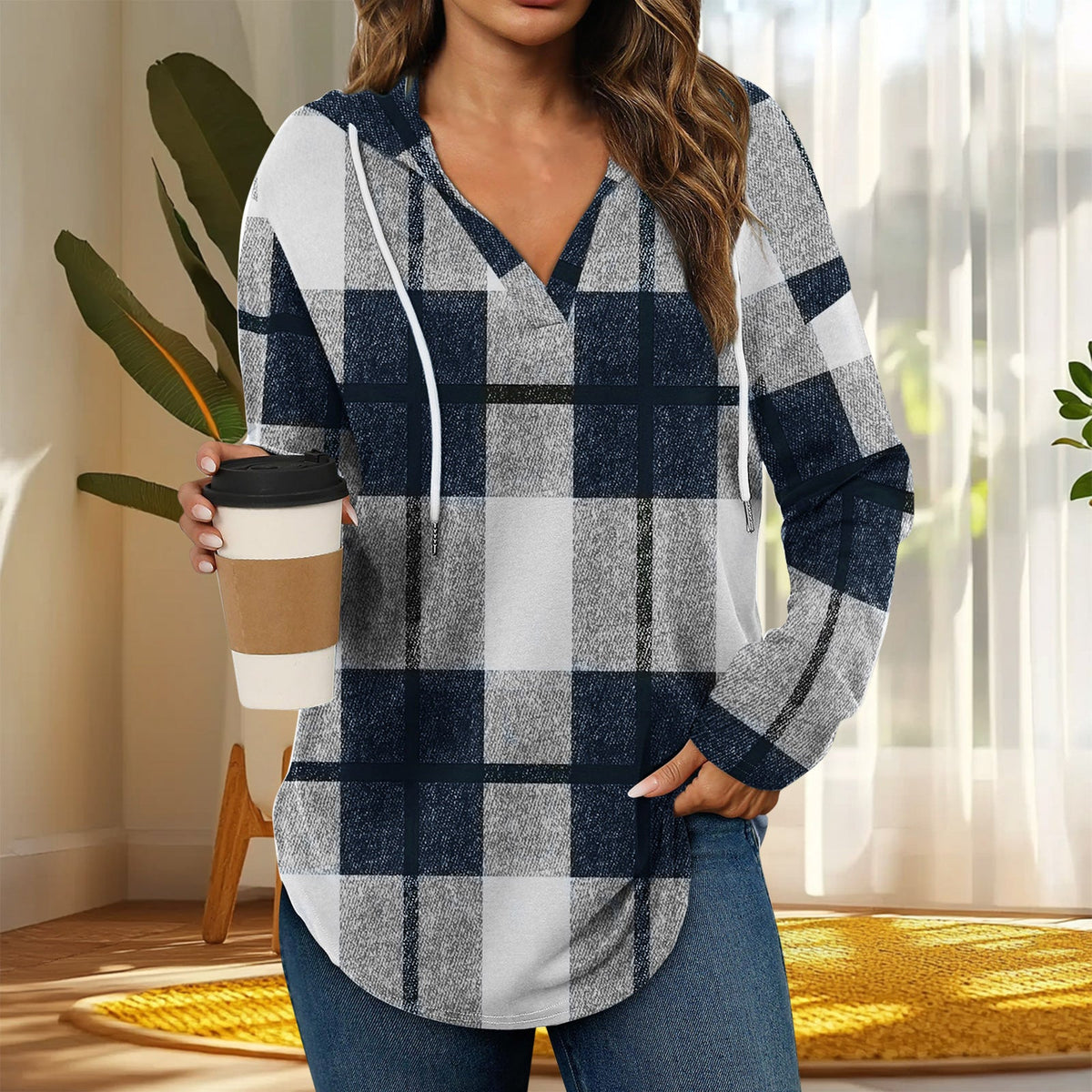 Emilie's Boutique ™ Casual Plaid Long-Sleeve Hoodie