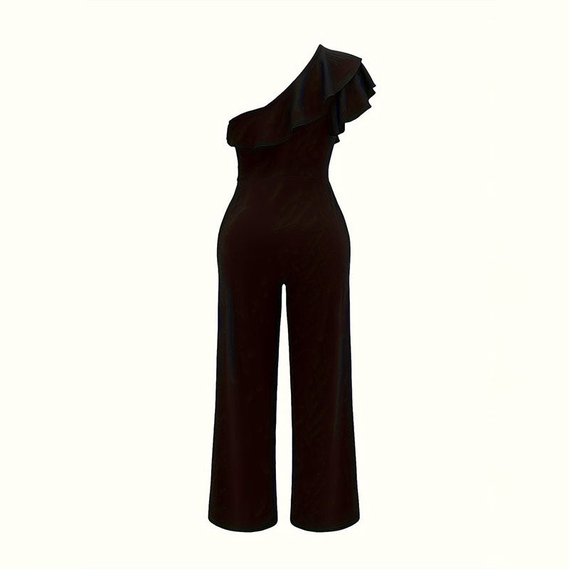 Emilie's Boutique ™ One-shoulder ruffled high-waisted wide-leg jumpsuit
