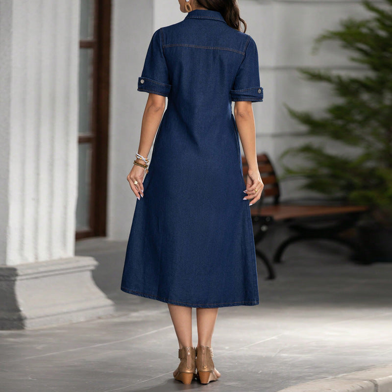 Emilie's Boutique ™  Collared short-sleeved fitted denim dress