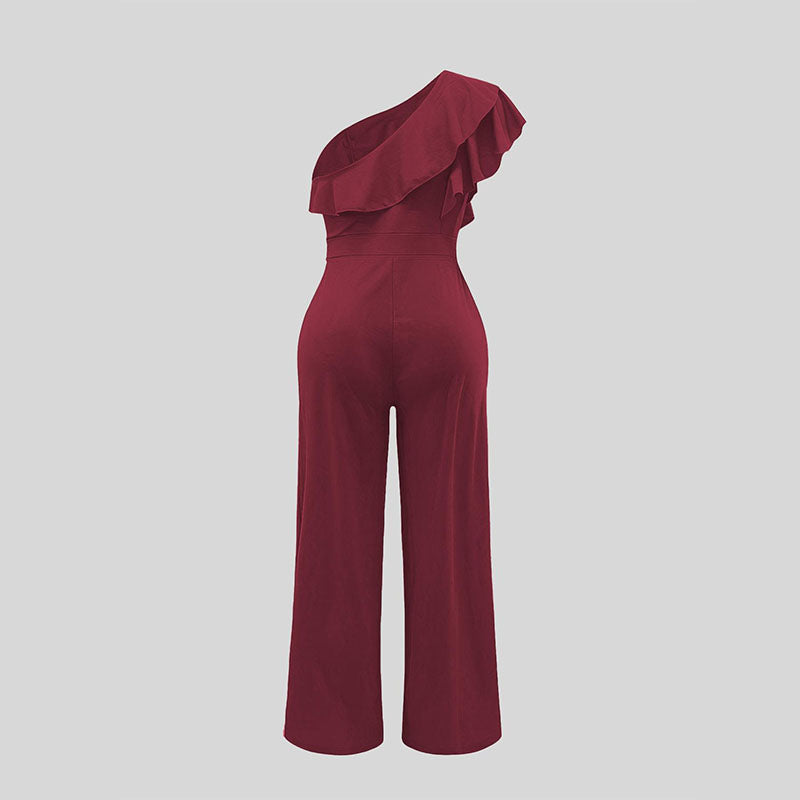 Emilie's Boutique ™ One-shoulder ruffled high-waisted wide-leg jumpsuit