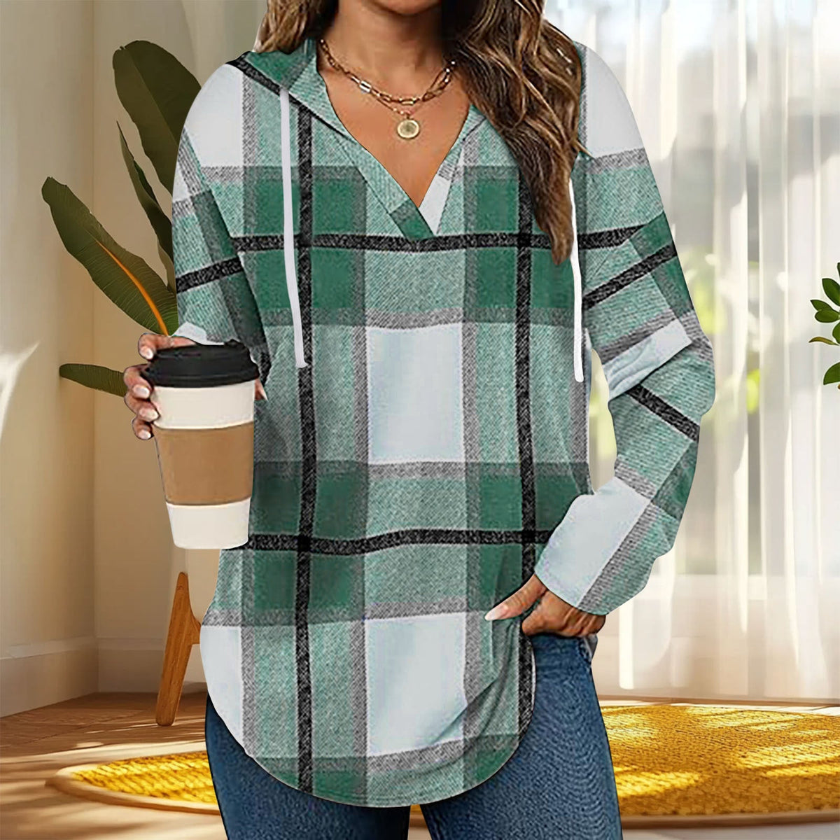 Emilie's Boutique ™ Casual Plaid Long-Sleeve Hoodie
