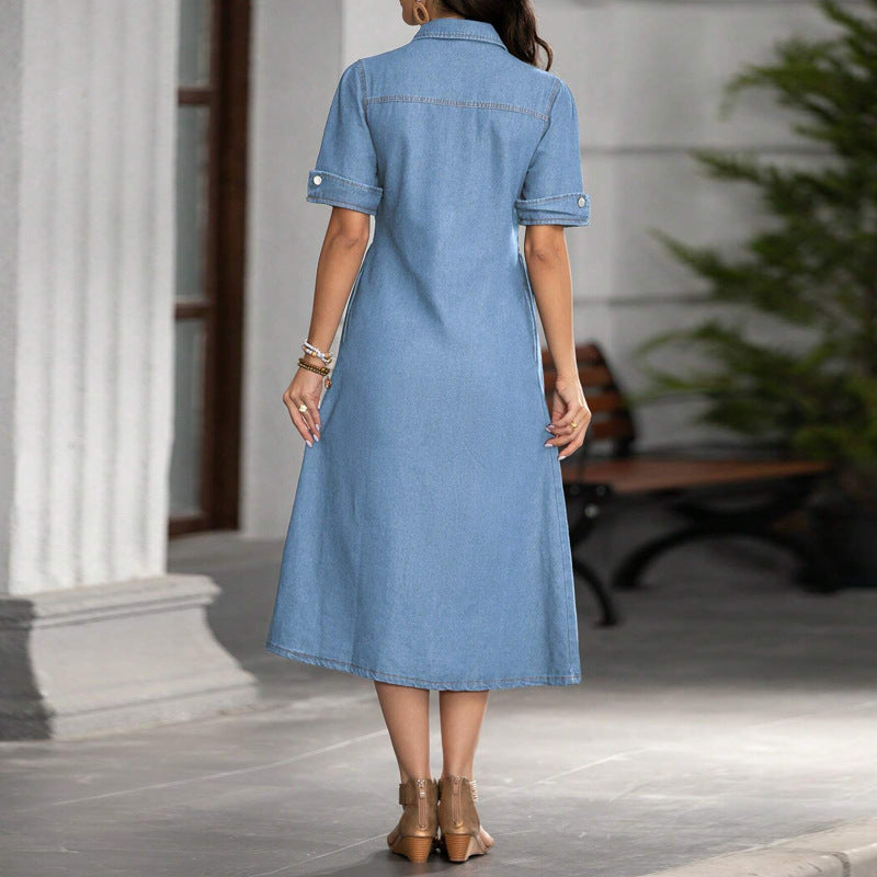 Emilie's Boutique ™  Collared short-sleeved fitted denim dress