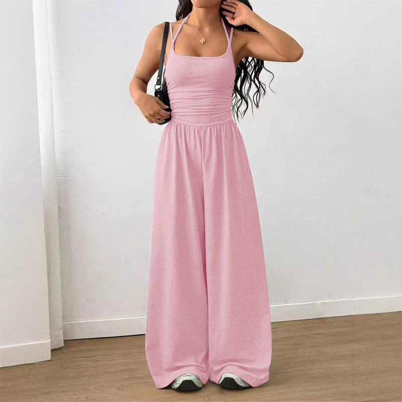 Emilie's Boutique ™ Backless Halter Ruched High Waist Wide Leg Jumpsuit