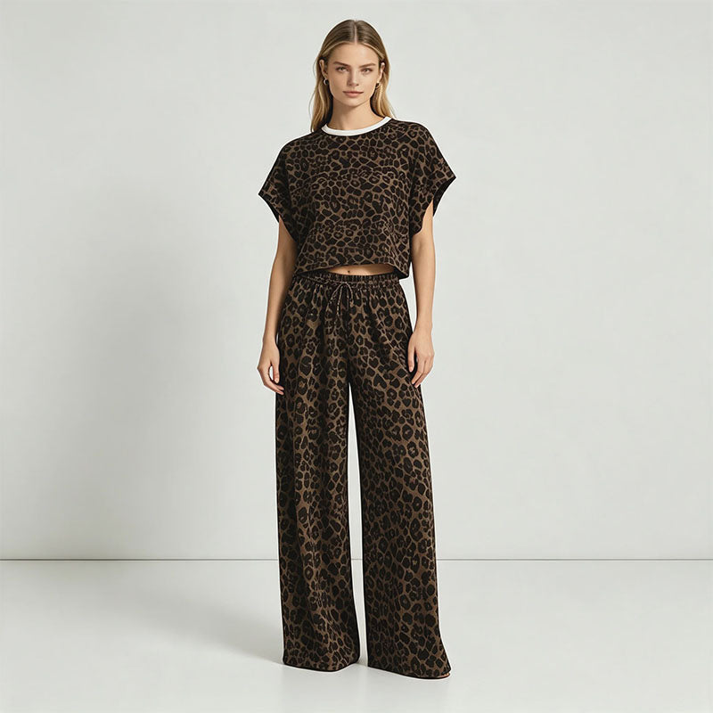 Emilie's Boutique ™  Leopard-print short-sleeved cutout top and trousers