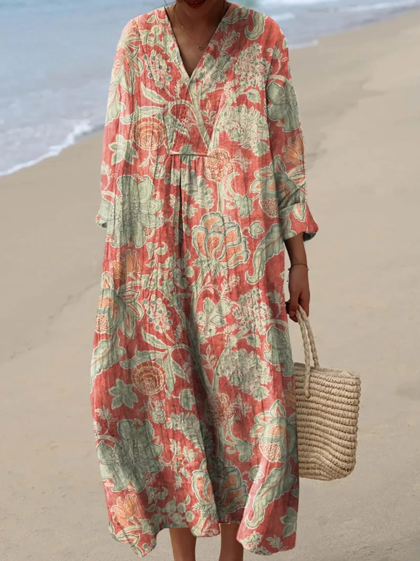 Emilie's Boutique ™ Vintage Lovely Floral Art Print Cotton Linen Dress