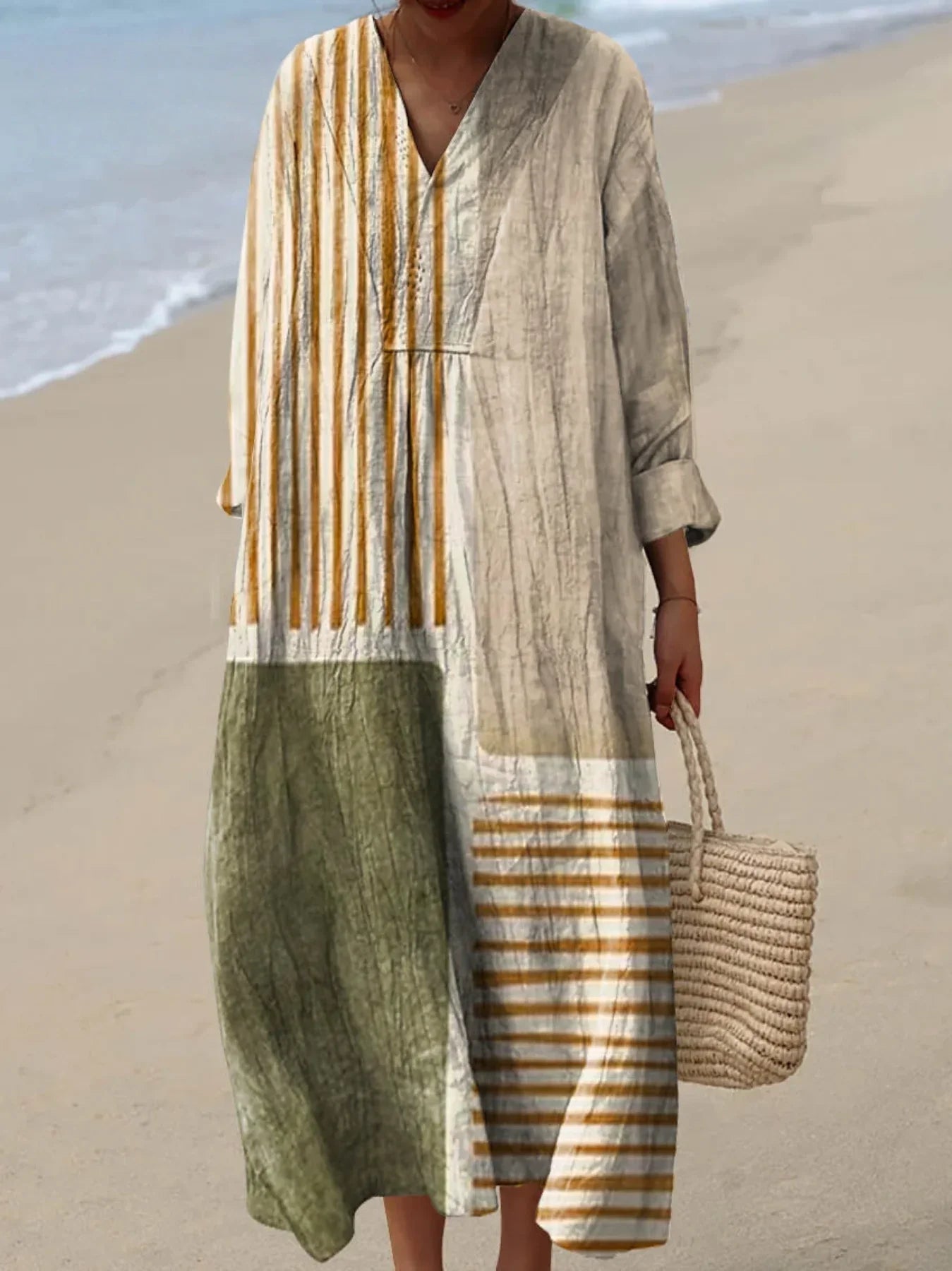 Emilie's Boutique ™ Abstract Pattern Art Print Cotton Linen Dress