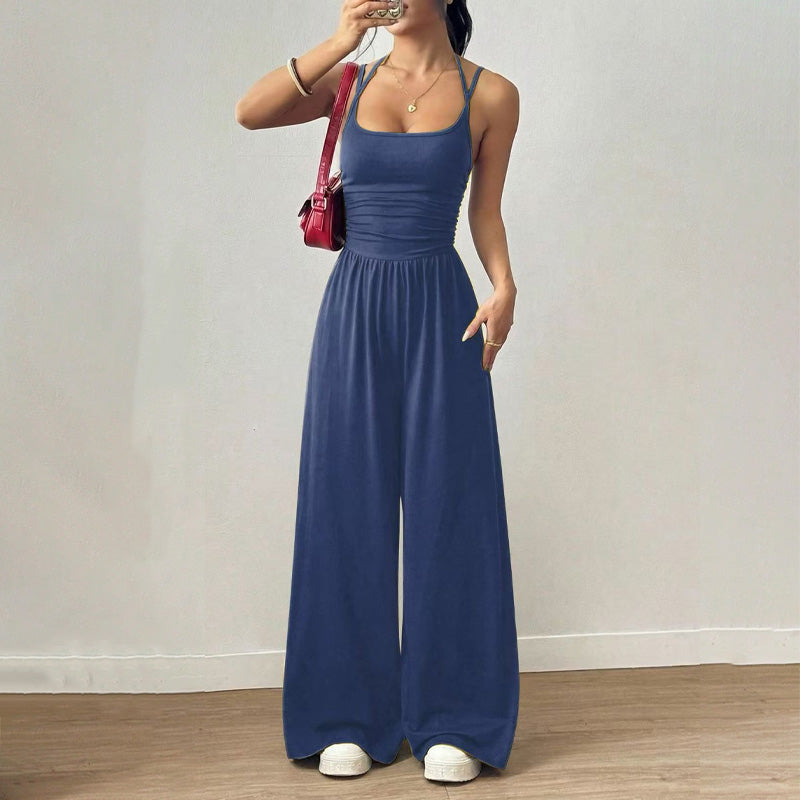 Emilie's Boutique ™ Backless Halter Ruched High Waist Wide Leg Jumpsuit