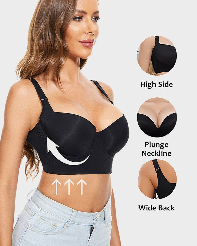 Emilie's Boutique ™ [2-Pack] Extra Firm High Compression Full Cup Push Up Bra - Black+Brown