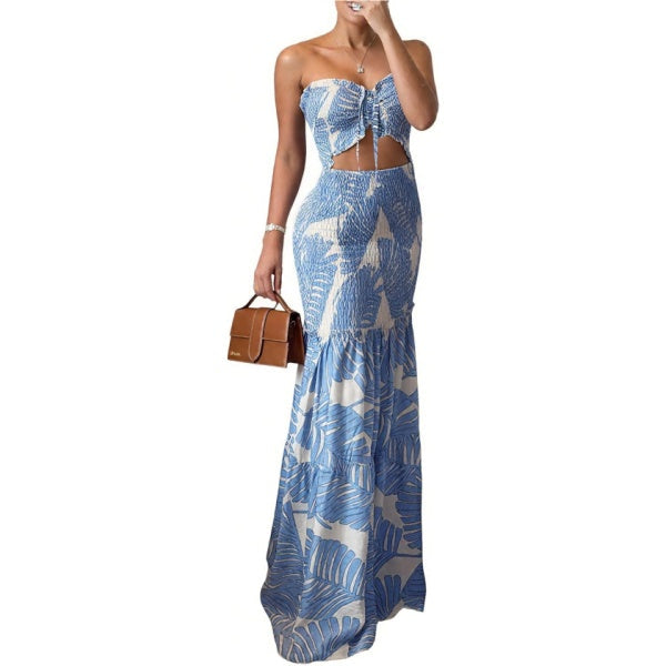 Emilie's Boutique ™  Strapless Leaf Print Maxi Dress