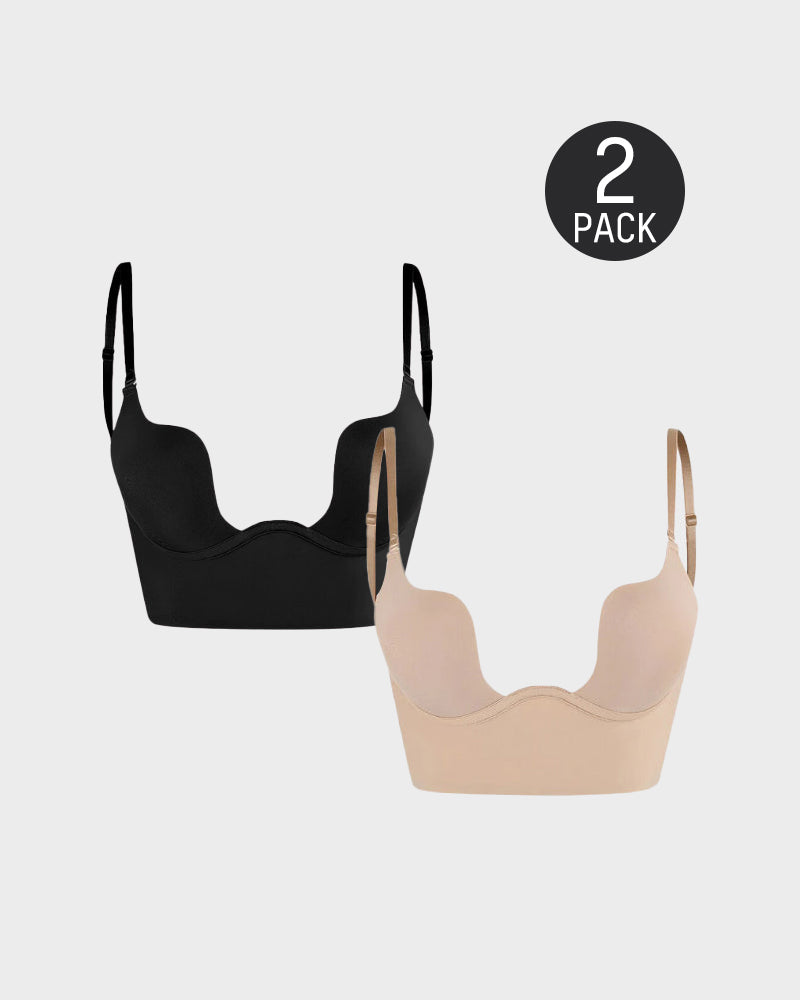 Emilie's Boutique ™ [2 Pack]Low Back Secret Plunge Bra - Black+Beige