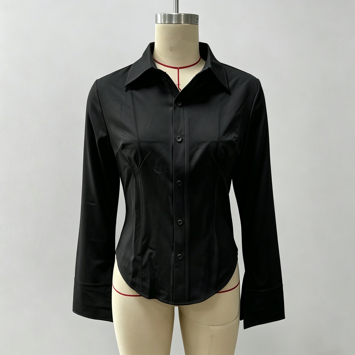 Emilie's Boutique ™ Slim-fit V-neck waist-cinching long-sleeved shirt