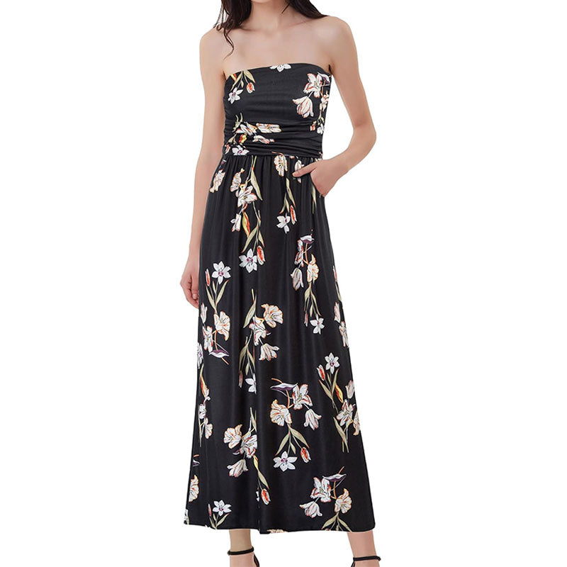 Emilie's Boutique ™  Pleated off-shoulder sleeveless dress
